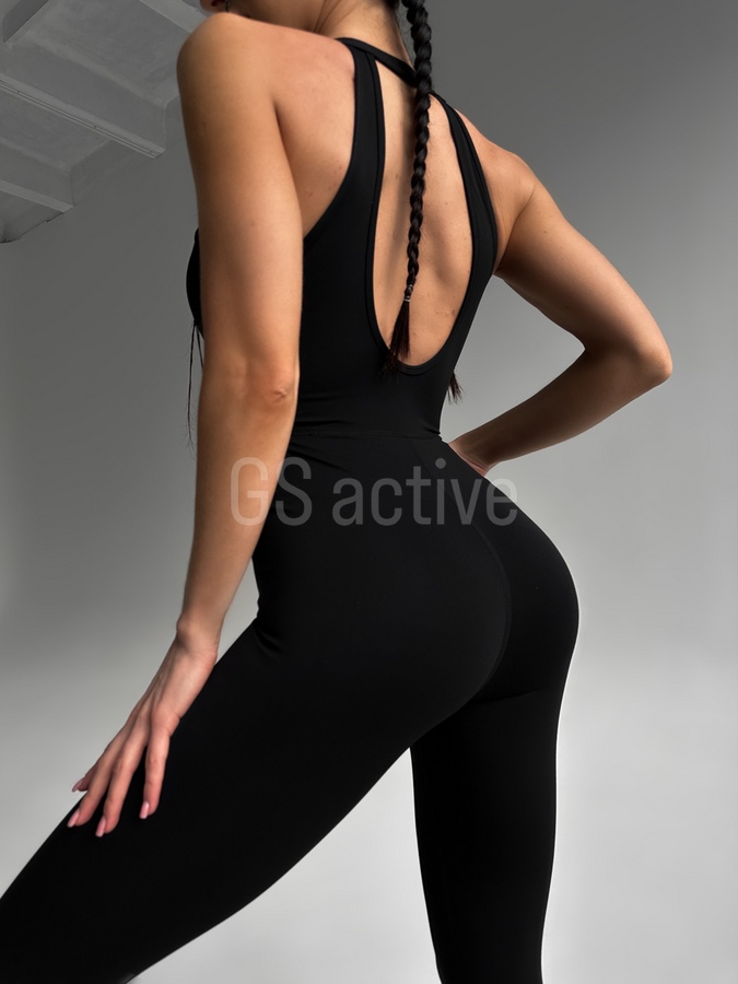 Комбінезон жіночий спортивний з чашечками чорний S Cat KR01 фото