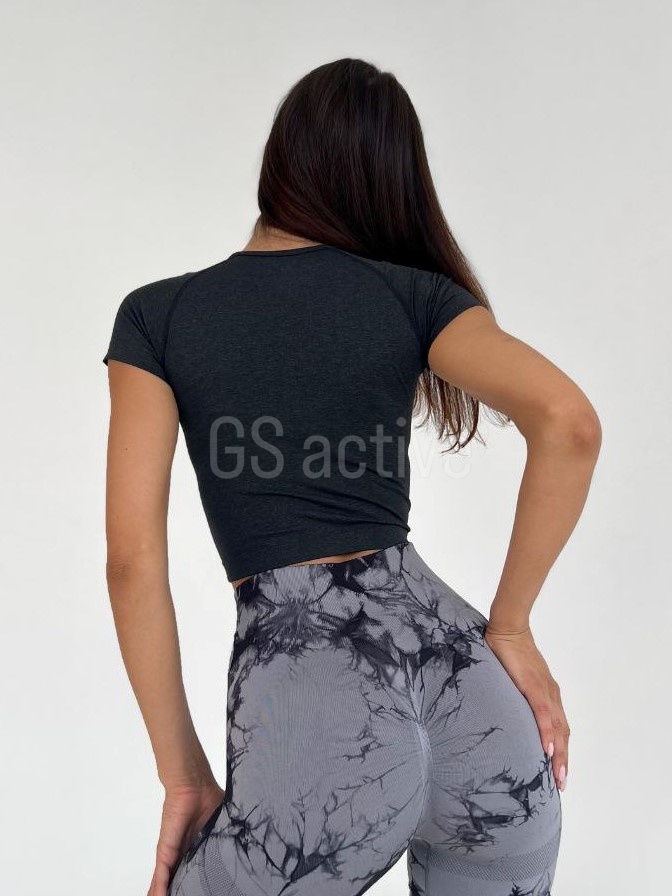 Вкорочена футболка спортивна темно-сіра S Basic 4323 фото
