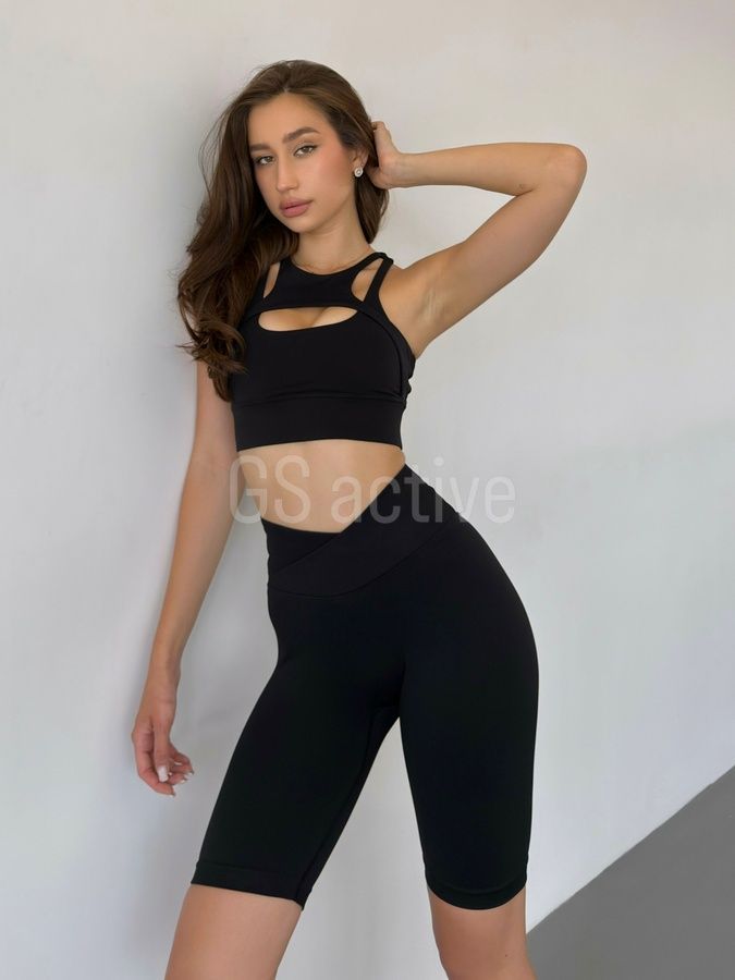З ДЕФЕКТОМ Велосипедки спортивні безшовні з ефектом push up чорні L V-shape