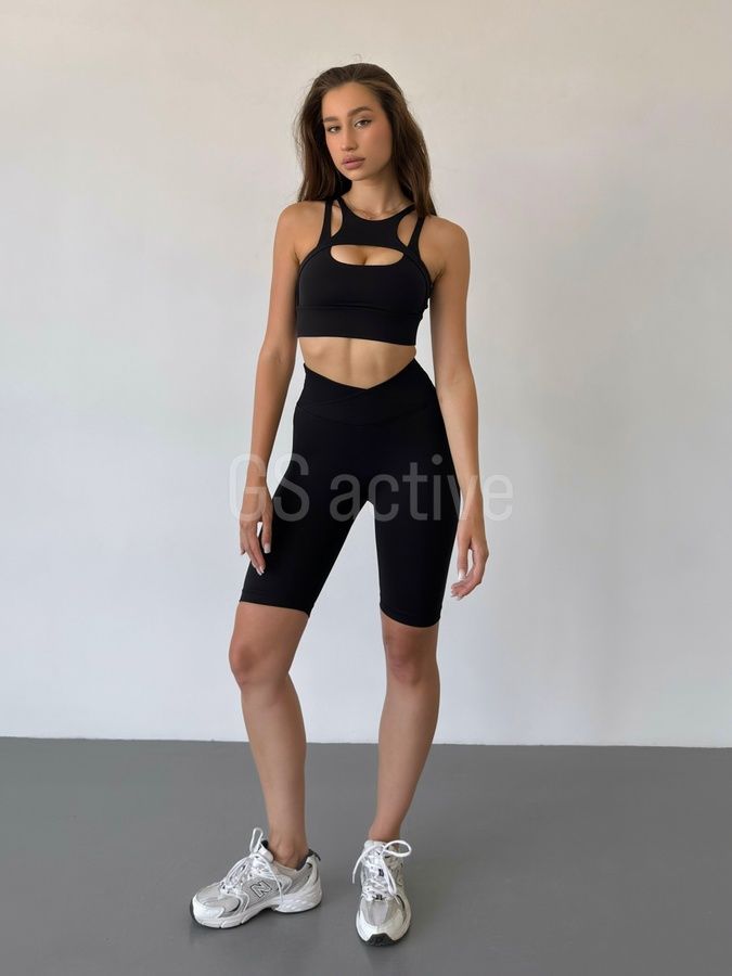 З ДЕФЕКТОМ Велосипедки спортивні безшовні з ефектом push up чорні L V-shape