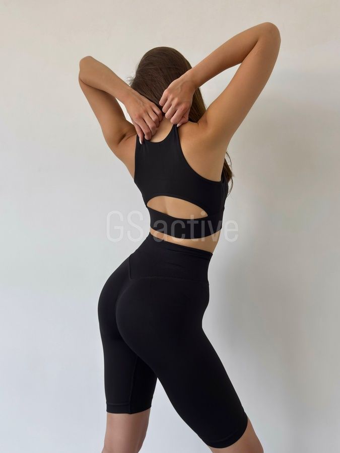 З ДЕФЕКТОМ Велосипедки спортивні безшовні з ефектом push up чорні L V-shape