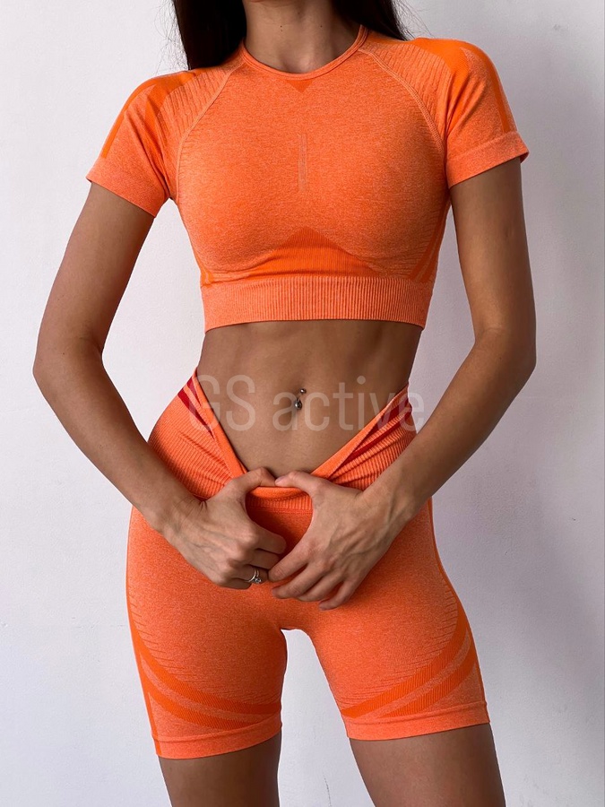Вкорочена футболка спортивна помаранчева M Pulse 4841 фото