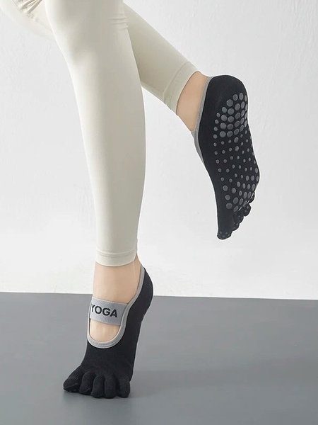 Шкарпетки спортивні з пальцями для йоги, пілатесу, фітнесу чорні Yoga  socks black фото