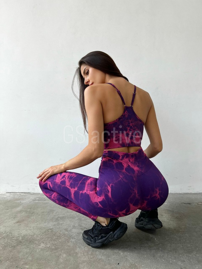 Лосини спортивні з ефектом push up мармурові фіолетові S Space 4878 фото