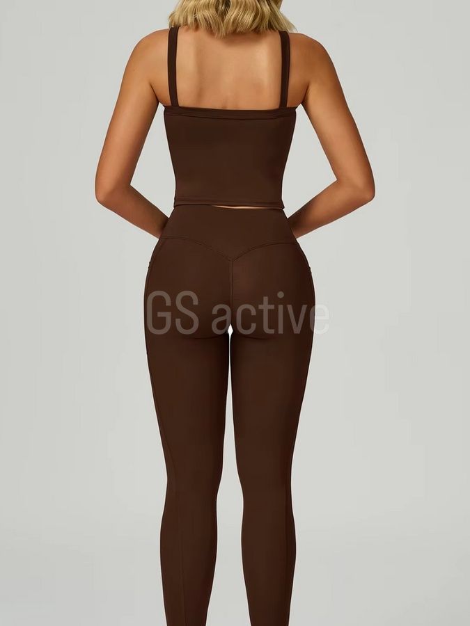 Комплект спортивний з майкою з чашечками та лосинами коричневий M Sculpt